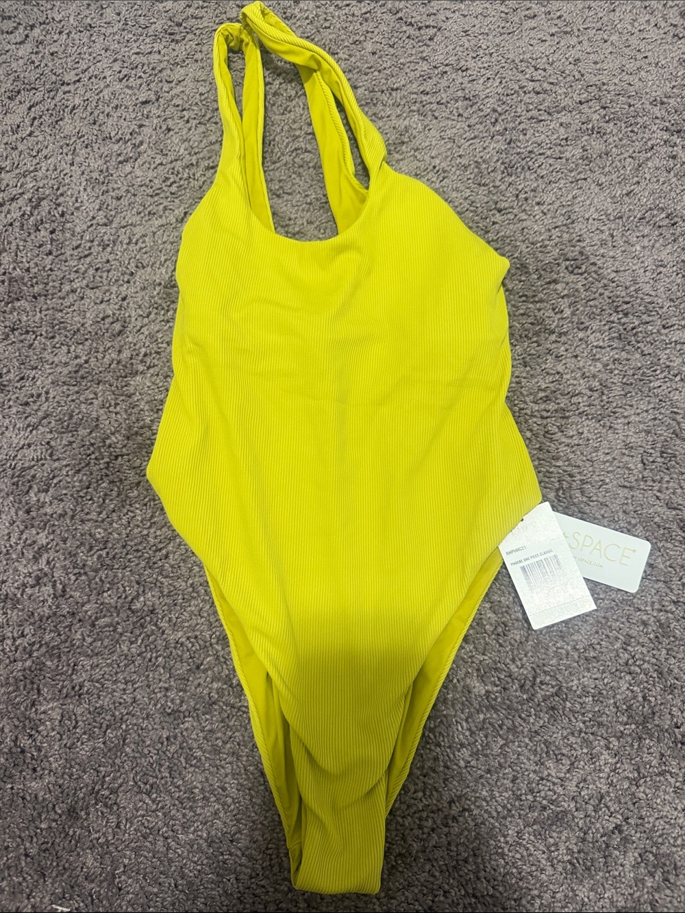l*space Girls' One-Piece Swimsuit in Chartreuse Yellow Ribbed Tank